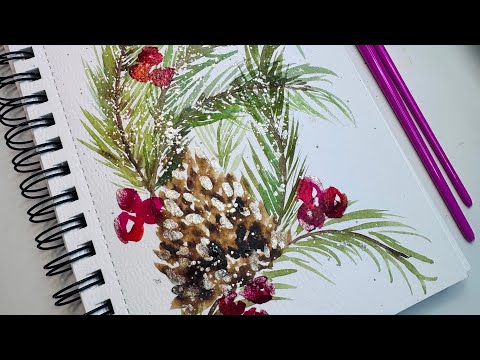 Видео: Нарисуйте эту милую праздничную шишку акварелью! 🍂 Очень простой урок для начинающих