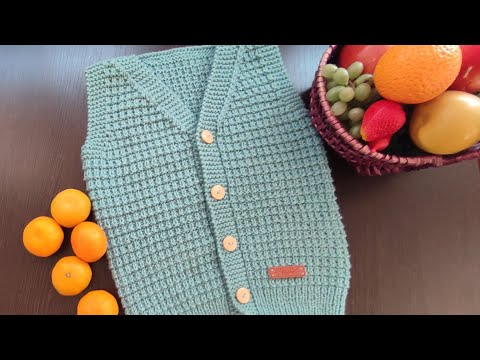 Видео: Детский жилет спицами...продолжение