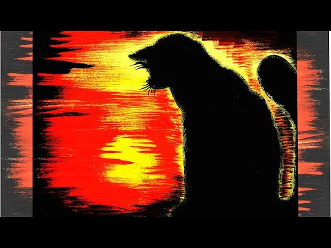 Видео: Как легко нарисовать кота гуашью. Рисуем кота и луну гуашью. Рисуем необычный пейзаж.