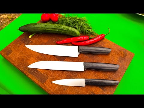 Видео: Набор кухонных ножей. Кованые ножи из стали d2