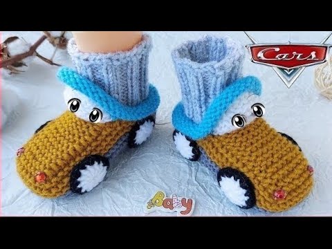 Видео: Пинетки машинки спицами для малышей. Пинетки "Тачки".