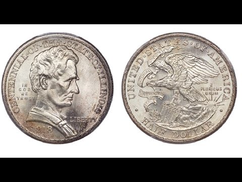 Видео: 1918 Lincoln-Illinois half dollar/ 50 центов США Столетие Штата Иллинойс