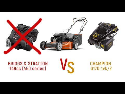 Видео: Меняем на газонокосилке  двигатель BRIGGS на  CHAMPION.  ///Changing the engine on the lawn mower.