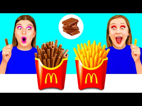 Видео: Челлендж. Шоколадная Еда vs Настоящая Еда | Кулинарная Битва с Едой от 4Teen Challenge