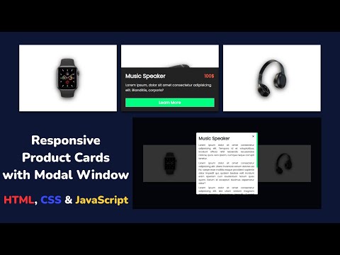 Видео: Верстка адаптивных карточек товаров с модальным окном при клике используя HTML, CSS & JavaScript