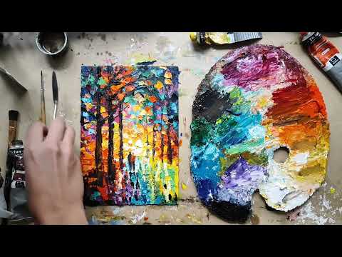 Видео: ЯРКИЙ ВЕЧЕРНИЙ ПАРК мастихином импасто (promo)