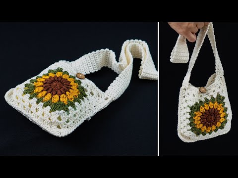 Видео: Простая квадратная сумка-бабушкина крючком! Пошаговое руководство!
