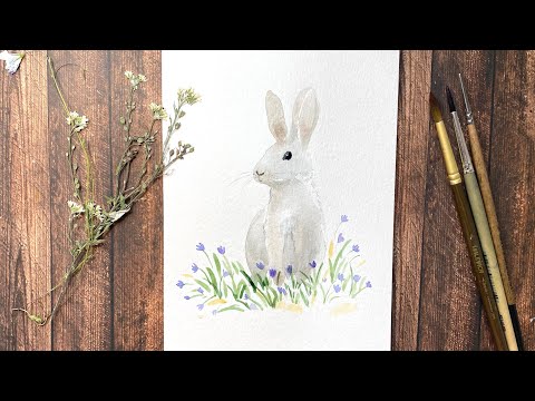 Видео: Как нарисовать пасхального зайчика акварелью
