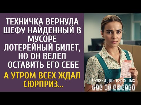 Видео: Техничка вернула шефу найденный в мусоре лотерейный билет, но он велел оставить его себе… А утром…