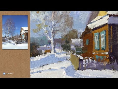 Видео: Как рисовать солнечный день (зимний пейзаж)