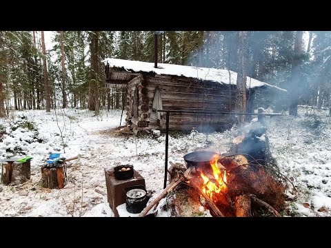 Видео: ЗИМОВЬЁ В ТАЙГЕ. НОЧЬ В ТАЙГЕ. ГОТОВИМ НА КОСТРЕ.