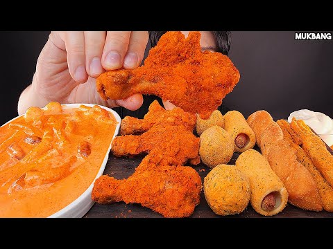 Видео: острая жареная курица и лапша Spicy Bburinkle Chicken 🍗 Rose Tteokbokki EATING ASMR MUKBANG