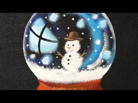 Видео: Картина Зимний снежный шар / Акрил / Техника нанесения малярной ленты