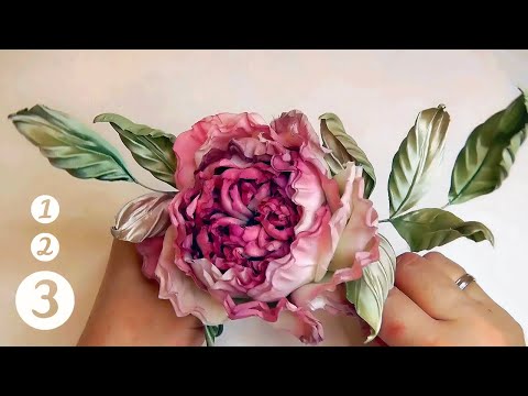 Видео: Мастер-класс: Роза «Коллет» из шелка. Часть 3: Сборка розы: середина, зелень, готовый цветок