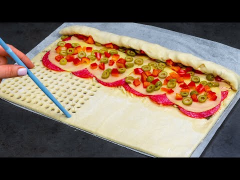 Видео: При помощи пластиковой соломки! Вкусный и быстрый закусочный рулет, из слоеного теста