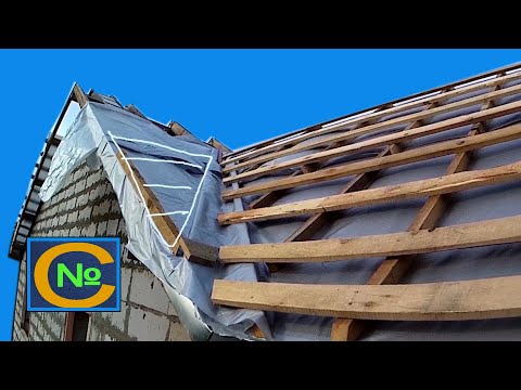 Видео: Гидроизоляция, КонтрОбрешетка и Обрешетка двускатной крыши  160 кв/м с примканием ЕНДОВЫ в одиночку