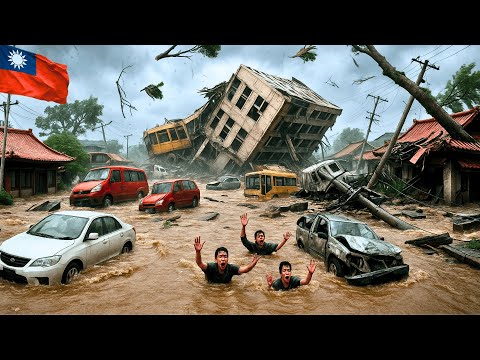 Видео: ХАОС на Тайване! Тайфун Фунг-Вонг затопил Илань и Гаосюн — дома затоплены, автомобили унесены водой.