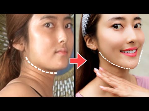 Видео: 8-минутный японский массаж лица для четкой линии подбородка | Похудей на лице
