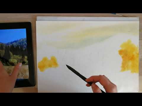 Видео: Осень в горах акварель