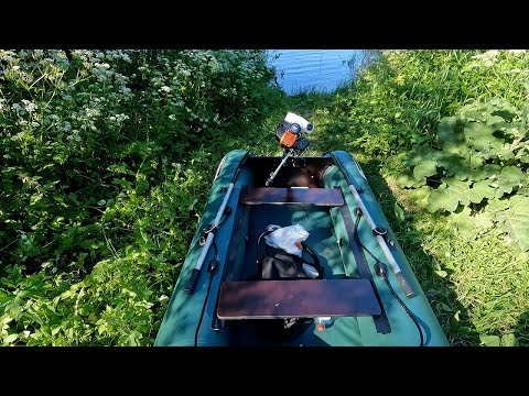Видео: Фрегат 280Е ХОПЕР 520 двигатель для триммера как лодочный мотор.