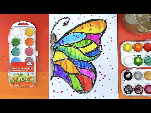 Видео: Рисуем БАБОЧКУ акварелью - уроки рисования РыбаКит