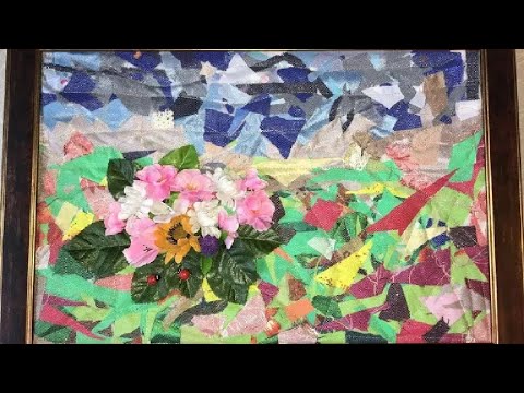 Видео: "Альпийский луг" из "Пиццы" DIY. Лоскутное шитье. Текстильная картина из мелких обрезков ткани