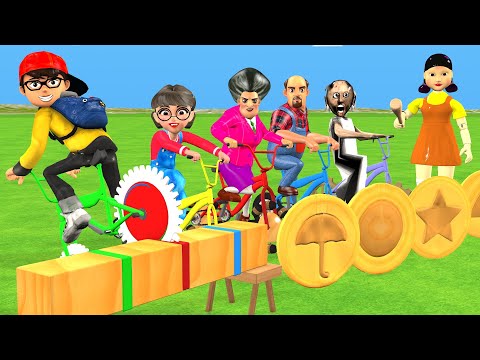 Видео: Scary Teacher 3D против Squid Game Challenge Препятствие Конфеты Сахар