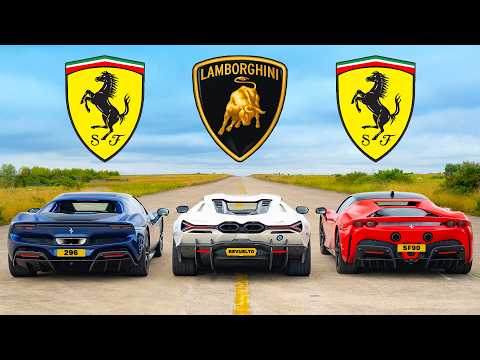 Видео: Кто победит в заезде: Lamborghini Revuelto, Ferrari 296 или SF90?