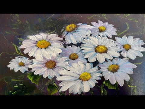 Видео: Белые ромашки акрилом. White daisies in acrylic.