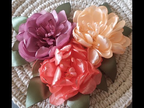 Видео: Пионы из атласных лент, вышивка лентами. Часть 1.