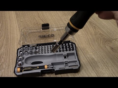 Видео: Screwdriver INGCO with a set of nozzles and heads 55 pcs INGCO Отвертка с набором насадок и головок