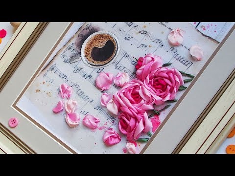 Видео: Розы на нотах Panna Вышивка лентами