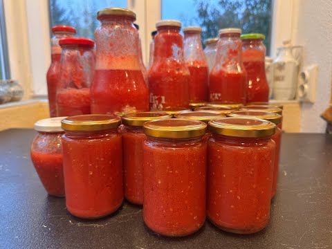 Видео: Консервиране на ДОМАТЕН СОК И ДОМАТЕНО ПЮРЕ пълно видео