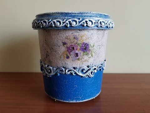 Видео: Цветочный горшок из банки. Неудачный кракелюр( DIY.  Cache-pot from the can.