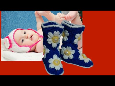 Видео: Тапочки сапожки крючком на девочку от 0 до 1 года. How to crochet home slippers, boots. Мастер класс