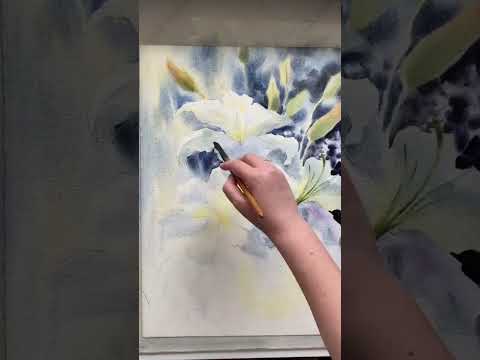 Видео: Белые лилии акварелью. #лилии #watercolor #акварель #урокиакварели #лилииакварелью #цветыакварелью