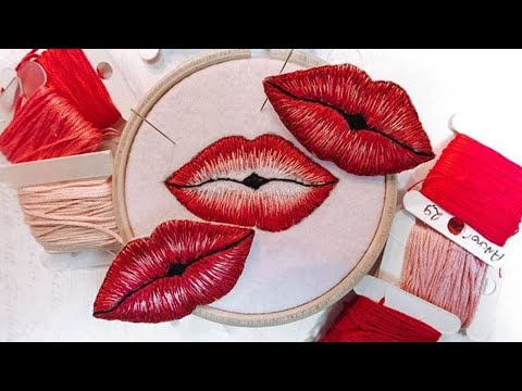 Видео: 💋 Вышивка гладью. Стильная вышитая гладью брошь Поцелуй.