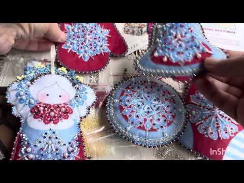 Видео: Готовые работы: «Новогодние игрушки» от ТМ Матрёнин Посад и «Гранаты» от Mill Hill.