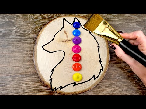 Видео: Удивительная картина волка на ДЕРЕВЕ / Простая и приятная акриловая живопись