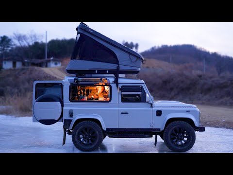Видео: Автомобильный кемпинг на замерзшей реке | Ленд Ровер Дефендер 90 | Палатка Джеймса Баруда