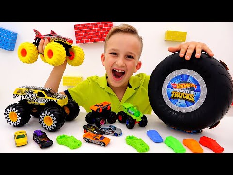 Видео: Влад и Никита играют с игрушечными машинками | Hot Wheels Monster Trucks