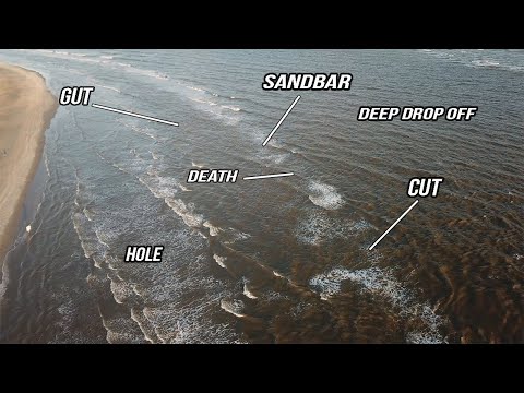 Видео: Как читать пляж — вид с воздуха на прибой (рыбалка с прибоя)