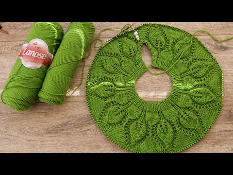 Видео: Круглая кокетка «Листья» спицами для детского платья 🦚 Baby Dress with Round Yoke ☘