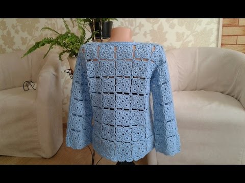 Видео: Жакет из квадратных мотивов (безотрывное вязание крючком). Часть 4. Сrochet jacket.