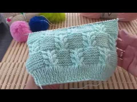 Видео: Узор Гиацинт в сочетании с платочной вязкой. Вязание спицами.