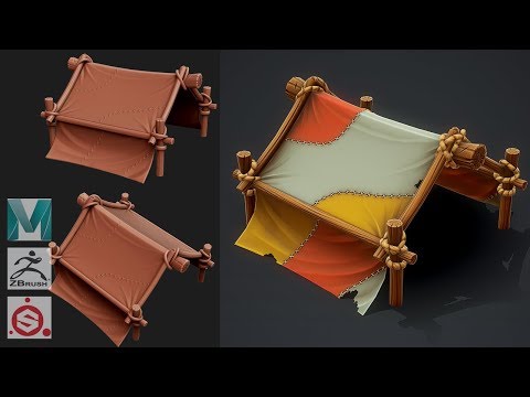 Видео: Autodesk Maya 2019, Zbrush 2019, Painter - Стилизованная палатка