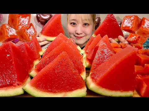 Видео: ASMR арбузное желе【русские субтитры】【Mukbang/ Eating Sounds】
