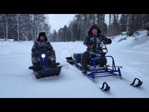 Видео: Вдвоём в глубокий снег мотобуксировщике Альбатрос XLV9! Едем на красивое лесное озеро! 