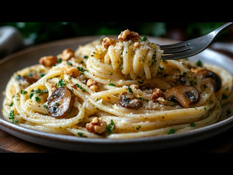 Видео: Веганская паста с песто из грецких орехов и грибами — кремовая, полезная и простая в приготовлении
