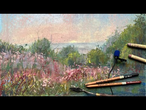 Видео: Пейзаж масляной пастелью. Река Сейм. Как нарисовать.